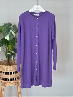 Merserize Çizgi Detay Düğmeli Hırka 1100 Lila