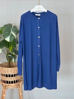 Merserize Çizgi Detay Düğmeli Hırka 1100 Saks Mavisi