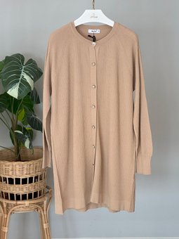 Merserize Çizgi Detay Düğmeli Hırka 1100 Vizon