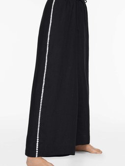 % 100 Keten Yanları İşlemeli Uzun Pantolon