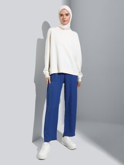 Beli Lastikli Bağcık Detaylı Kumaş Dark İndigo Pantolon