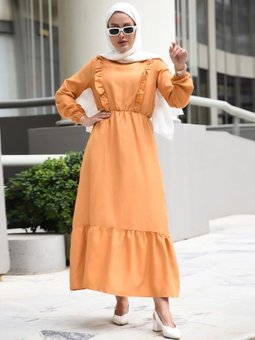 Fırfırlı Uzun Elbise