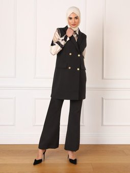 Düğme Detaylı Şık Yelek Siyah