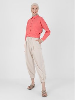 Keten Görünümlü Jogger Pantolon Bej