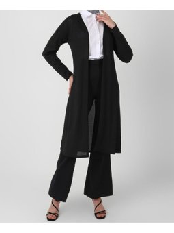 Büyük Beden Sade Siyah Mevsimlik Ince Uzun Hırka