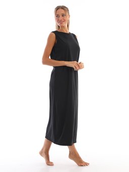 Uzun Kolsuz Elbise Astarı Içlik Jüpon Kombinezon Siyah