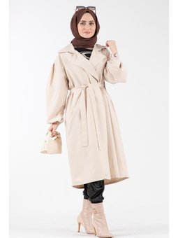 Kruvaze Yaka Lidya Bej Trençkot