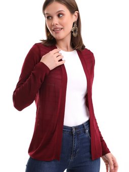 Bekletme Desenli Etek Baslamalı Önü Açık Klasik Penye Hırka