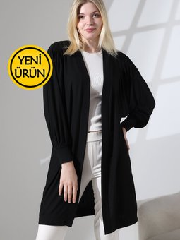 Yumuşak Dokulu Penye Balon Kol Büzgülü Esnekjakarlı Uzun & Hırka