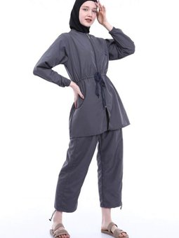 Gri Klasik Tam Kapalı Mayo