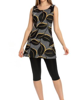 Siyah Likralı Yaprak Desenli Yarı Kapalı Mayo