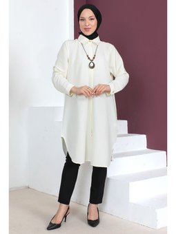 Büyük Beden Kolyeli Ekru Tunik