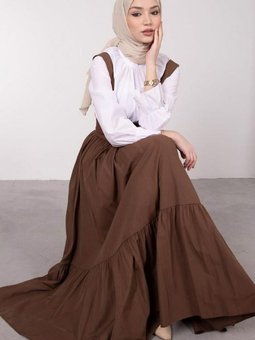 Kahve Beli Bağcık Detaylı Salopet Elbise T 60042