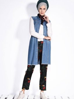 Mavi Düğmeli Denim Yelek 4991 1