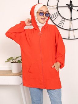 Kanguru Cepli Kapşonlu Oranj Hırka