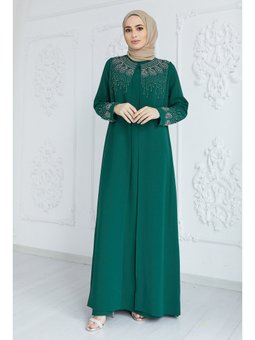 Zümrüt Yeşili Lina Büyük Beden Abiye Elbise
