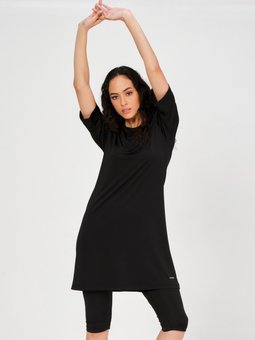 Siyah Basic Yarım Kol Battal Yarı Kapalı Mayo