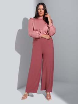 Beli Lastikli Büyük Beden Gül Kurusu Pantolon