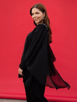 Büyük Beden Taş Detaylı Asimetrik Kesim Siyah Abiye Takım