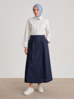 Çift Düğmeli Pamuk Etek 24y1601 Lacivert