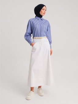 Denim Kloş Etek 24y1604 Beyaz