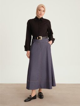Denim Kloş Etek 24y1604 Lacivert