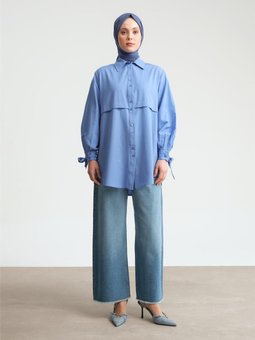 Kol Detaylı Gömlek Ort3441 Mavi