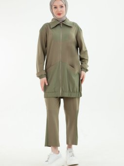 2024 Yeni Sezon Paraşüt Detaylı Fermuarlı Takım Ekru 24yt626