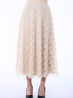 Esnek Sim Flok Baskılı Tül Evaze Etek