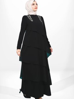 Siyah Volanlı Abiye Elbise