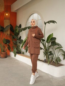 Neon Lastik Detaylı İkili Eşofman Takımı Trn2080 Kahve