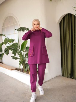 Neon Lastik Detaylı İkili Eşofman Takımı Trn2080mor