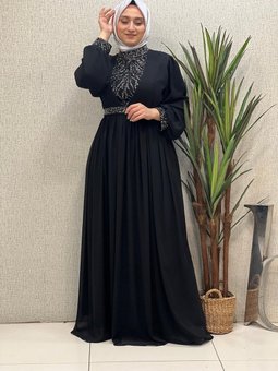 Kemeri Taş Işleme Şifon Abiye Elbise