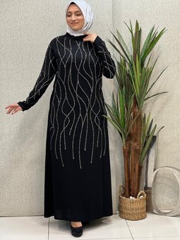 Lüx Taşlı Krep Abiye Elbise