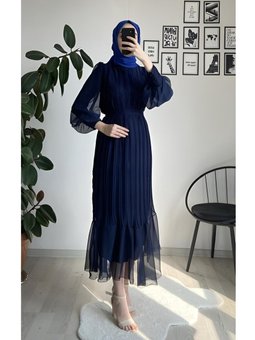 Piliseli Lacivert Elbise