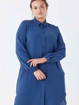 Düğmeli Klasik İndigo Tunik