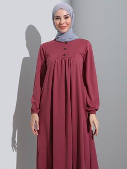 Düğme Detaylı Robalı Gul Kurusu Elbise