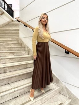 Deri Görünümlü Pileli Etek