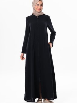 Hicran Şile Bezi Fermuarlı Mevsimlik Ve Yazlık Ferace Siyah Syh