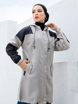 Kısa Iki Renkli Vizon Trençkot