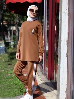 Baskılı Şerit Detaylı İkili Takım Taba