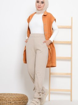 Paçası Büzgülü Pantolon Sütlü Kahve