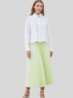 Mint Beli Lastikli İnce Piliseli Astarsız Uzun Etek