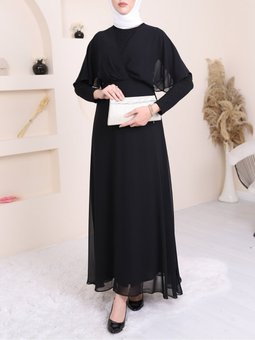 Simli Şifon Uzun Abiye Elbise