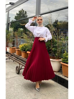 Piliseli Kloş Kalıp,(s M L Xl 36 48 Beden Aralığında), Bordo Skuba Krep Etek