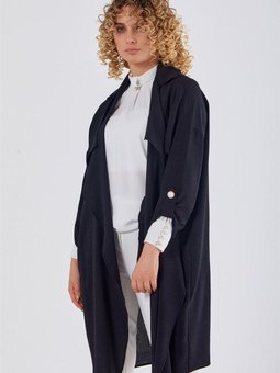 Apolet Detaylı Oversize Siyah Hırka