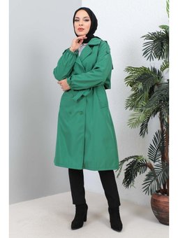 Yeşil Kruvaze Yaka Trençkot