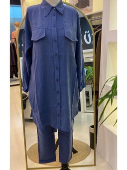 İnvee Cep Detayli Vizkon Gomlek 6959 İndigo