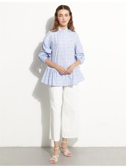 Puantiyeli Fistolu Mavi Gömlek