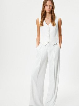 Siyah Çizgili Bol Paça Cepli Pantolon